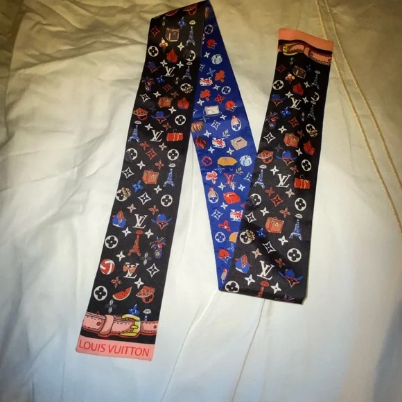 Louis Vuitton Black and Blue Silk thin Scarf
